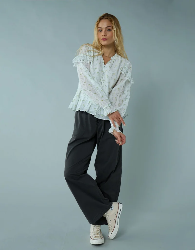 AE Long-Sleeve Ruffle Peasant Blouse